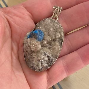Unique Druzy Pendant Sterling Silver Necklace Set